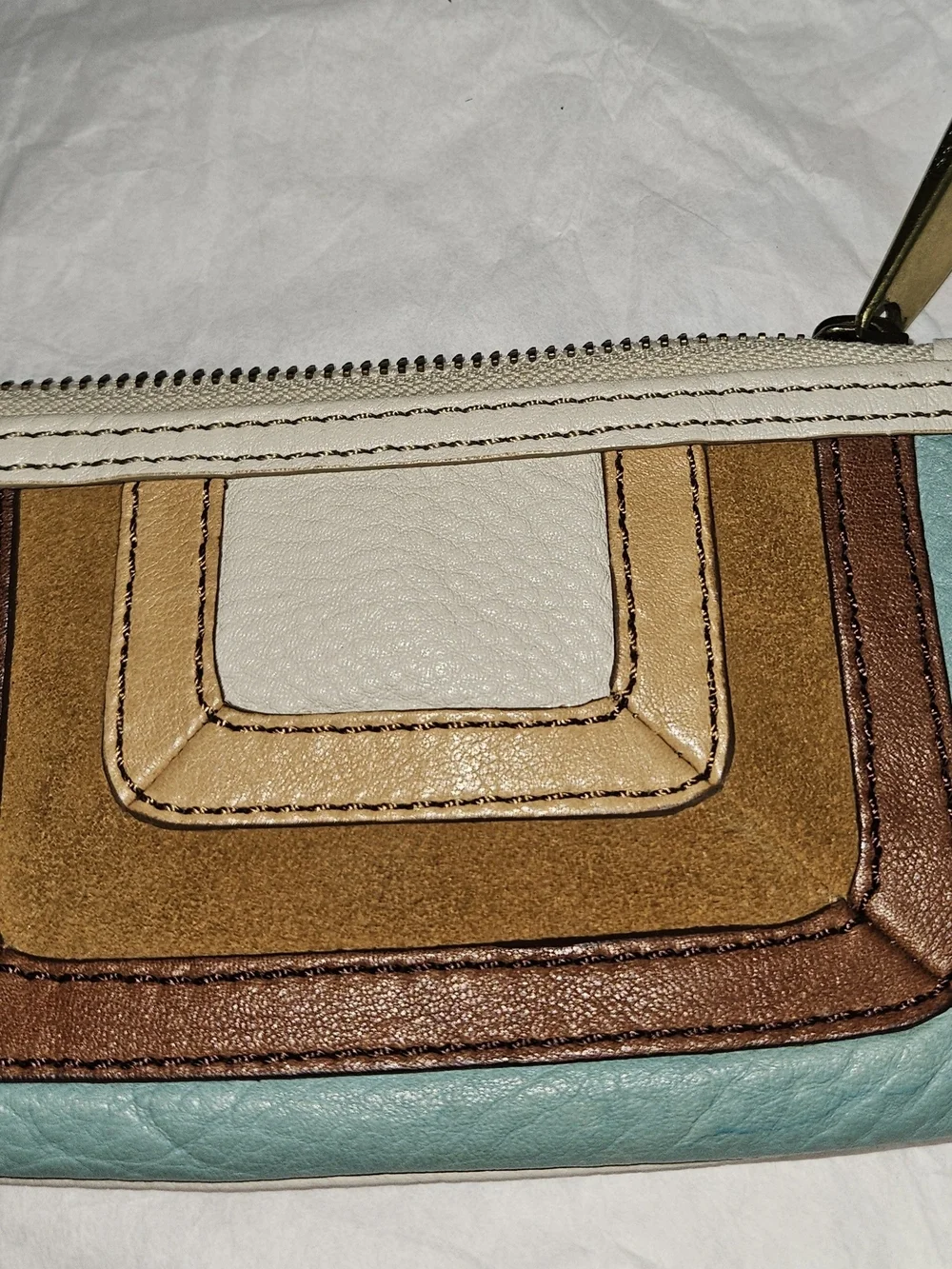 Fossil Pebbled Leather Mini Wallet Coin Purse Gold Tone Hardware